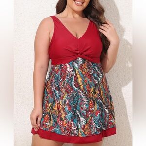 Women's XXL Summer Mae Red and Multicolor Swim Dress - Like New